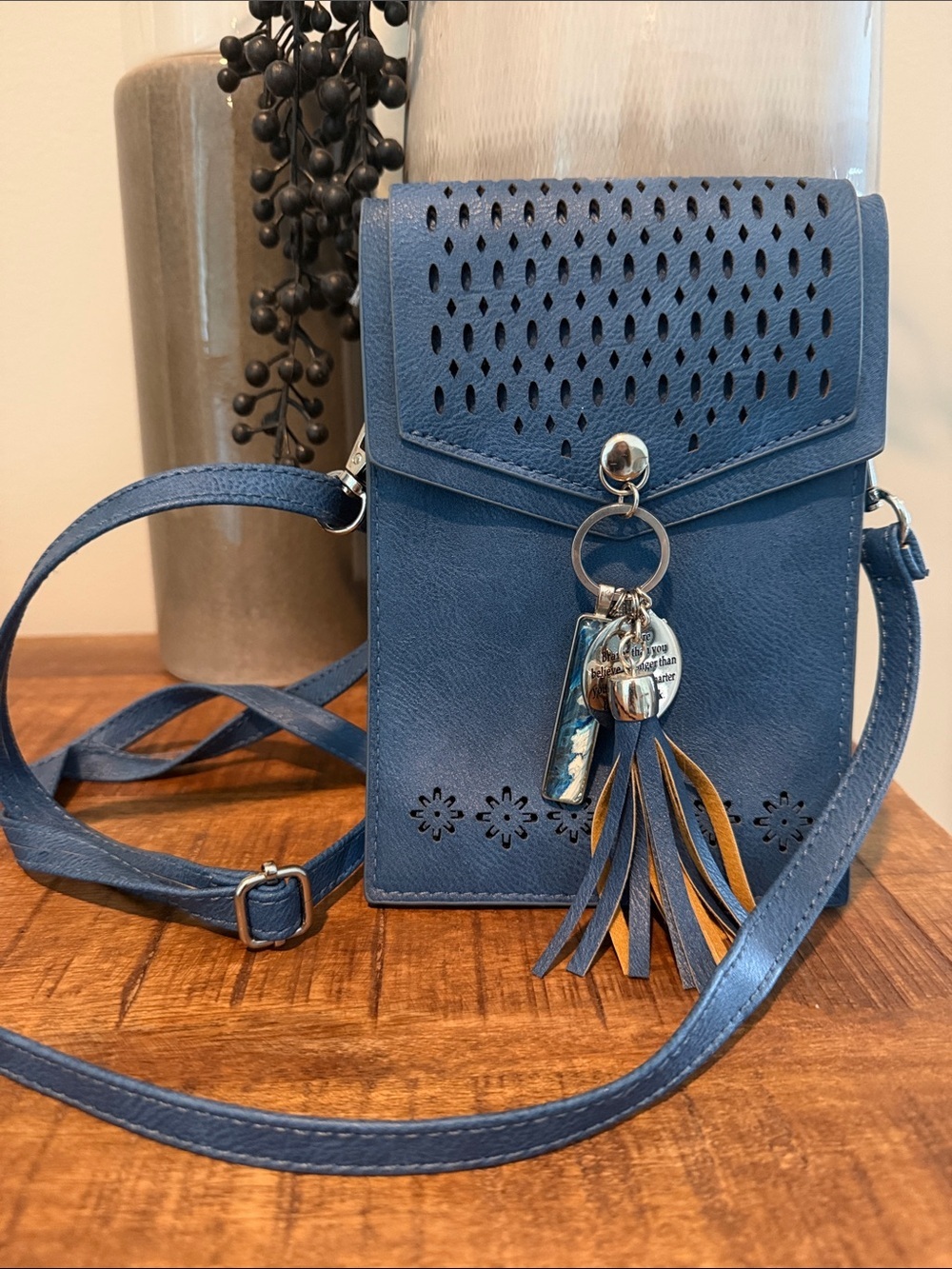 Blue Crossbody Blue Bag with Tassel Charm
